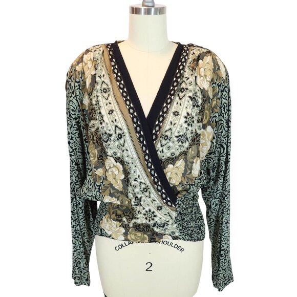 CAROLE LITTLE Vintage German Rayon Floral Top Size 10 Shoulder Pads Art To Wear - Picture 1 of 8
